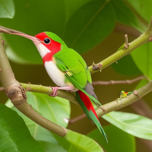 y un lindo pájaro sentado en el árbol en el bosque