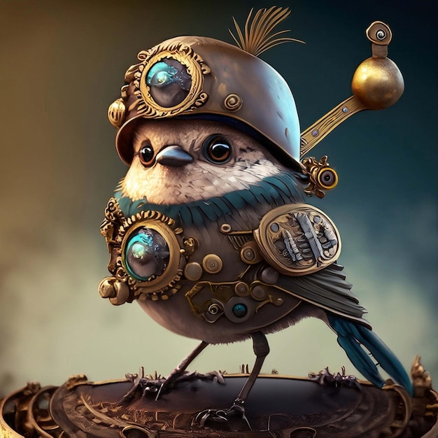 Un lindo pájaro steampunk creado con tecnología de IA generativa