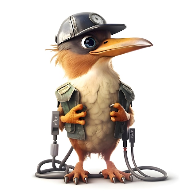 Lindo pájaro en uniforme militar con un estetoscopio