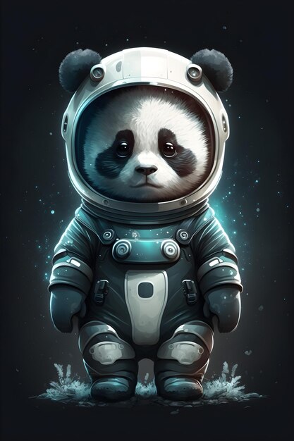 lindo panda astronauta de pie de dibujos animados