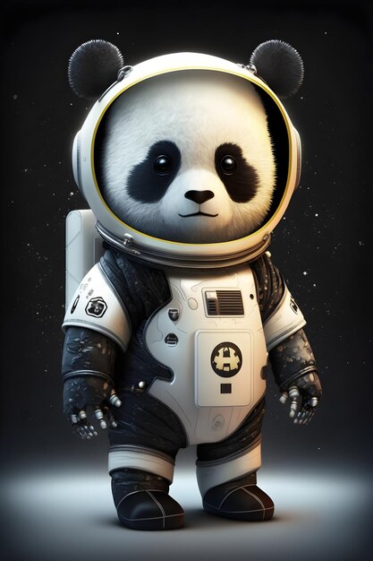 lindo panda astronauta de pie de dibujos animados