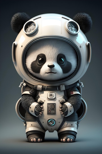 lindo panda astronauta de pie de dibujos animados