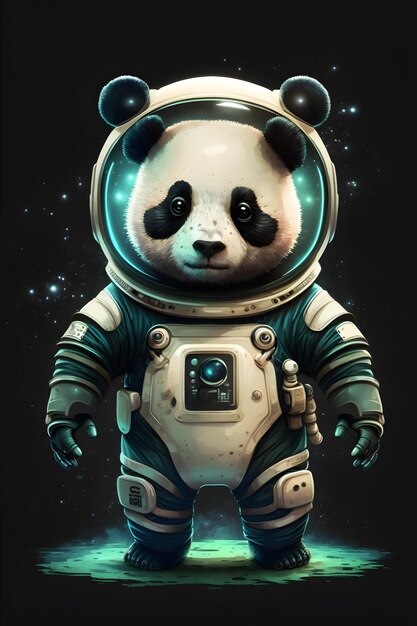 lindo panda astronauta de pie de dibujos animados