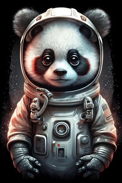 lindo panda astronauta de pie de dibujos animados