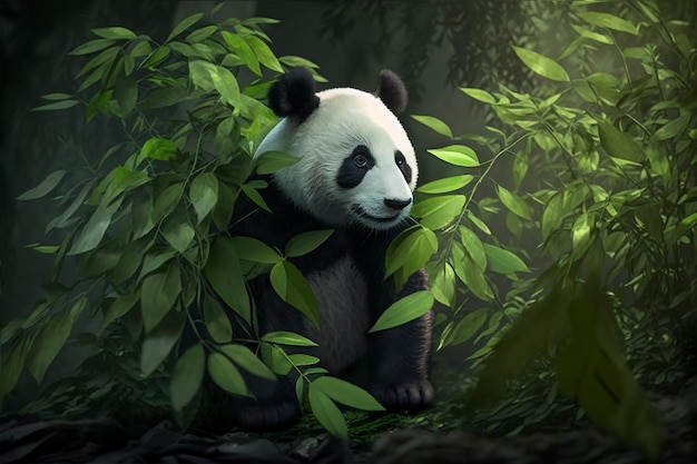 Lindo panda en bosque tropical