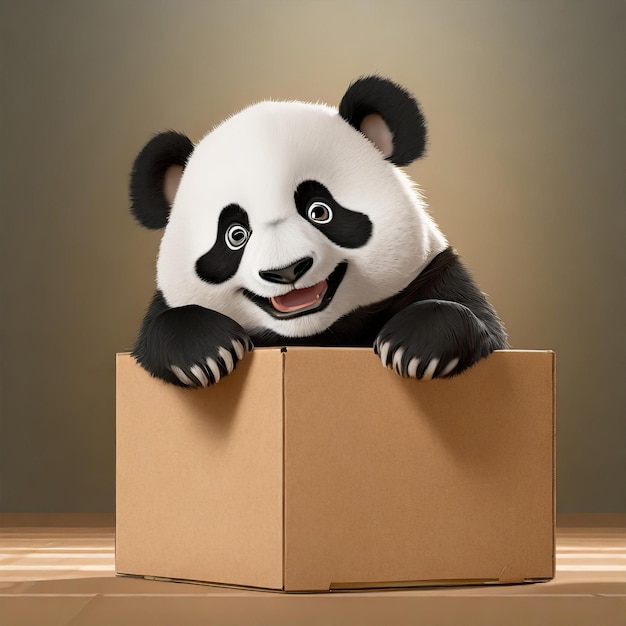 Foto lindo panda en la caja arte digital