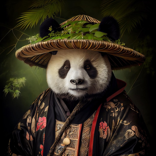 Lindo panda gigante vestido con ropa tradicional china ilustración