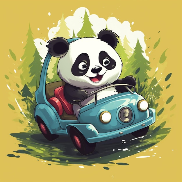 Lindo panda montando coche dibujos animados vector icono ilustración animal transporte icono concepto aislado
