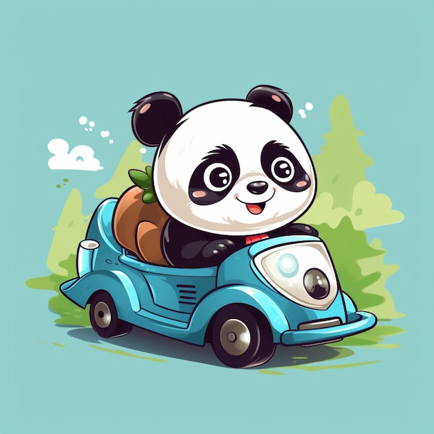 Lindo panda montando coche dibujos animados vector icono ilustración animal transporte icono concepto aislado