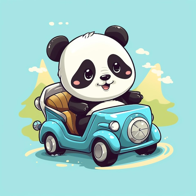 Lindo panda montando coche dibujos animados vector icono ilustración animal transporte icono concepto aislado