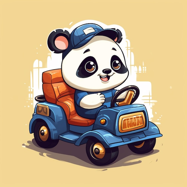 Lindo panda montando coche dibujos animados vector icono ilustración animal transporte icono concepto aislado