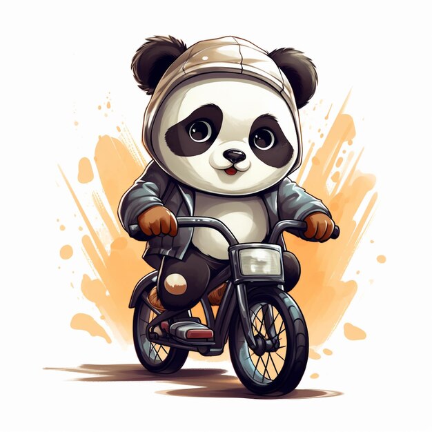 lindo panda montando un diseño de dibujos animados de motocicleta