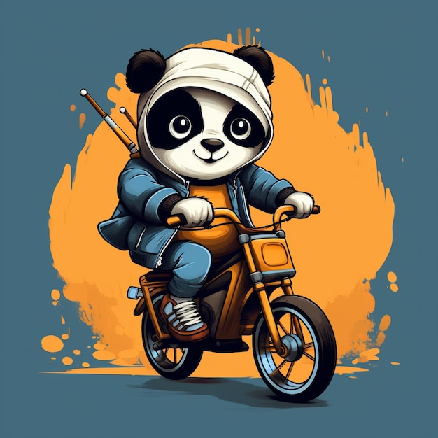 lindo panda montando un diseño de dibujos animados de motocicleta