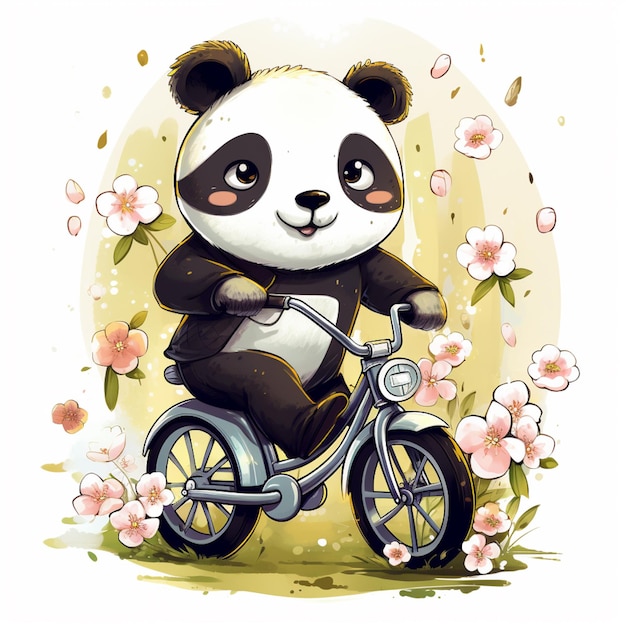 lindo panda montando un diseño de dibujos animados de motocicleta