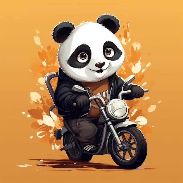 lindo panda montando un diseño de dibujos animados de motocicleta