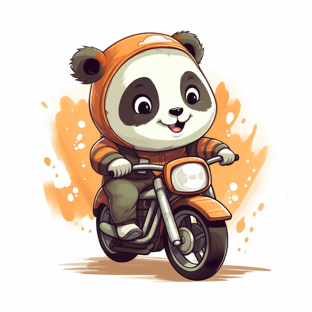 lindo panda montando un diseño de dibujos animados de motocicleta