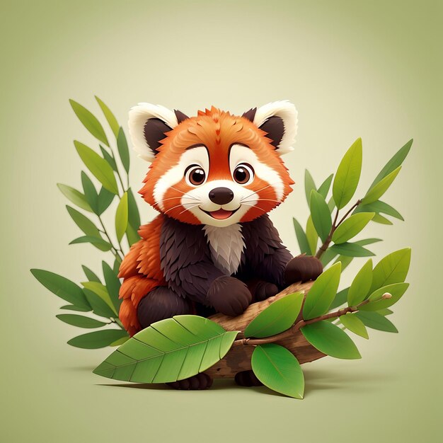 Foto el lindo panda rojo comiendo hojas de bambú icono vectorial ilustración icono animal concepto aislado estilo de dibujos animados plano vectorial premium