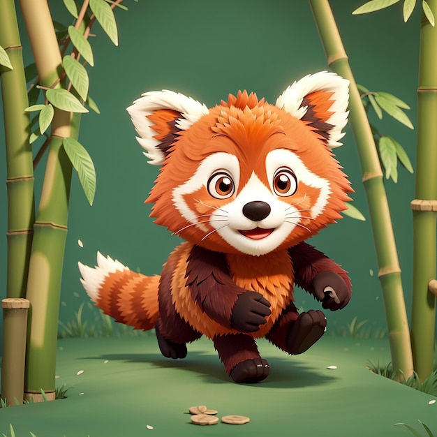 Lindo panda rojo corriendo con bambú icona vectorial de dibujos animados ilustración animal icona de la naturaleza aislada