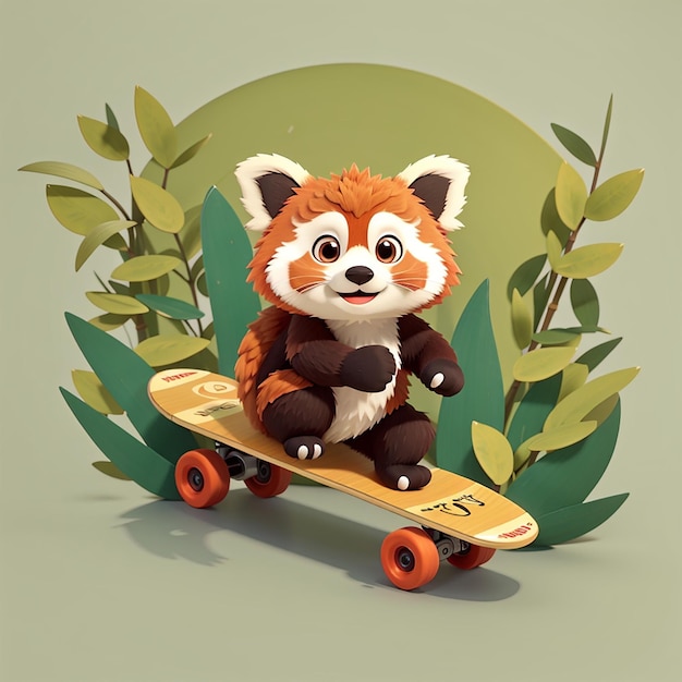 El lindo panda rojo patinando Ilustración de dibujos animados de un deporte animal lúdico