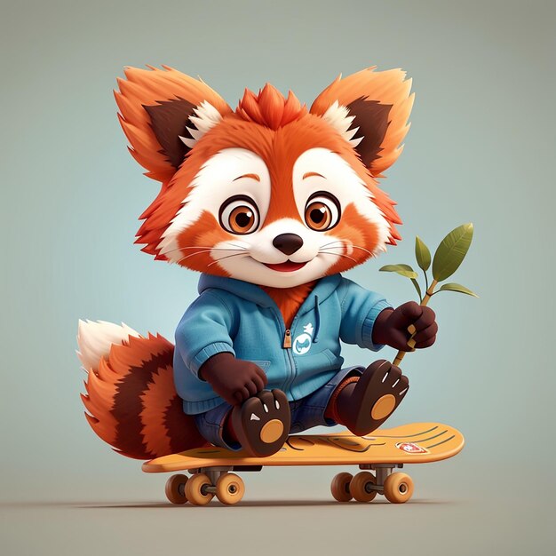 El lindo panda rojo patinando Ilustración de dibujos animados de un deporte animal lúdico