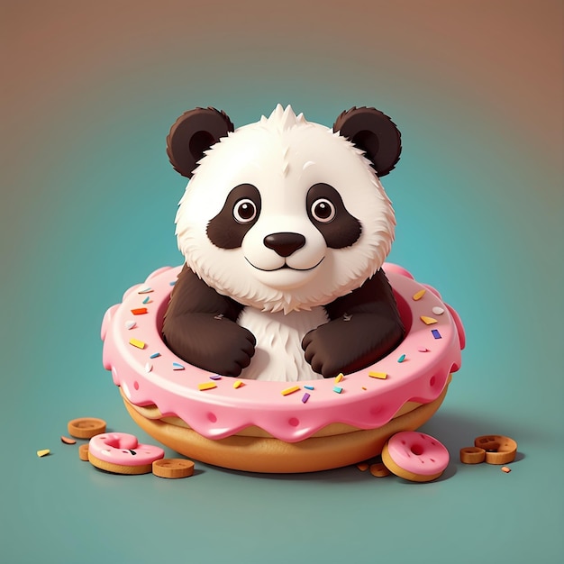 Lindo panda en la rosquilla icona vectorial de dibujos animados ilustración icona de comida para animales concepto aislado plano