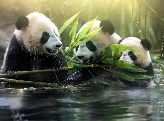 Foto lindo panda sobre fondo natural