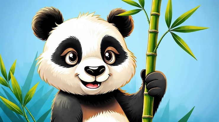 Foto lindo panda sosteniendo bambú