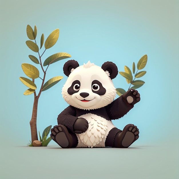 Lindo panda con zapatos y agitando la mano Ilustración de icono vectorial de dibujos animados Naturaleza animal aislada