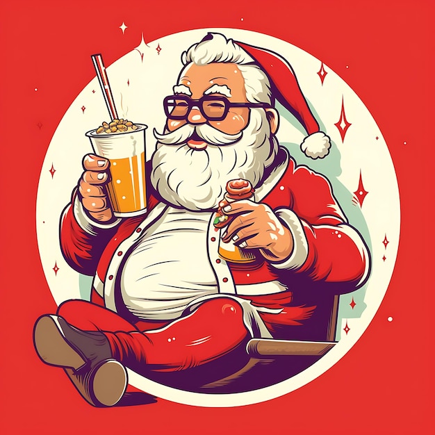 Lindo Papá Noel en Feliz Navidad retro americano de mediados de siglo moderno