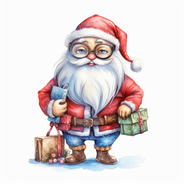 lindo papai noel com ilustração de caixa de presente