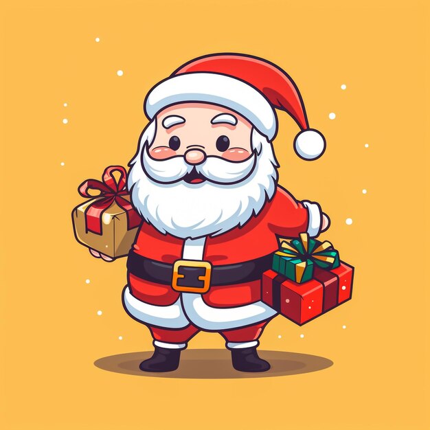 Lindo Papai Noel Ilustração vetorial de Papai Noel carregando caixa de presentes em fundo branco Isolar