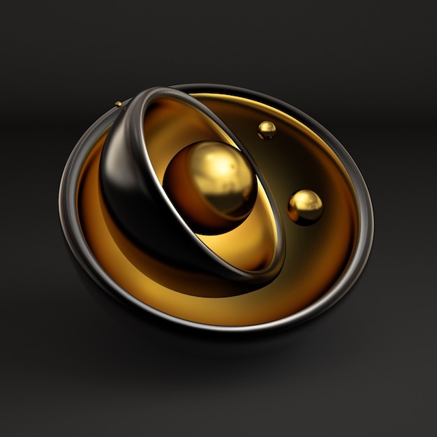 Lindo papel de embrulho festivo, dentro de dourado sobre fundo preto. Ilustração 3D, renderização em 3D.