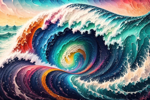 lindo papel de parede de pintura de uma onda do mar multicolorida