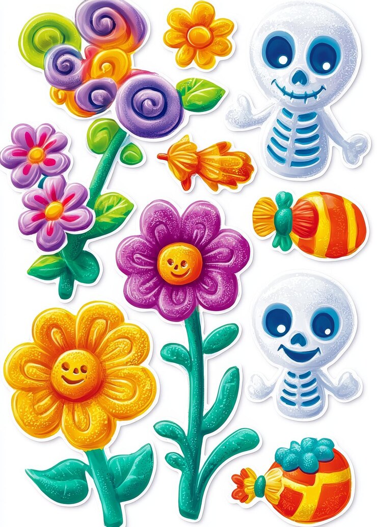 Foto un lindo paquete de pegatinas con iconos de halloween dibujos divertidos y pegatinas para niños