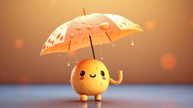 lindo paraguas de dibujos animados en 3d con carácter de gotas de lluvia hecho por IA generativa