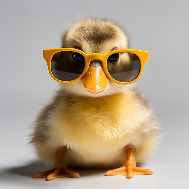 El lindo pato lleva gafas sobre un fondo transparente
