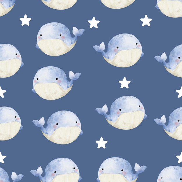 El lindo patrón sin costuras de la ballena en la ilustración de fondo gris azul