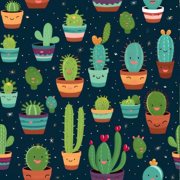 Lindo patrón sin costuras con cactus en ollas Ilustración vectorial