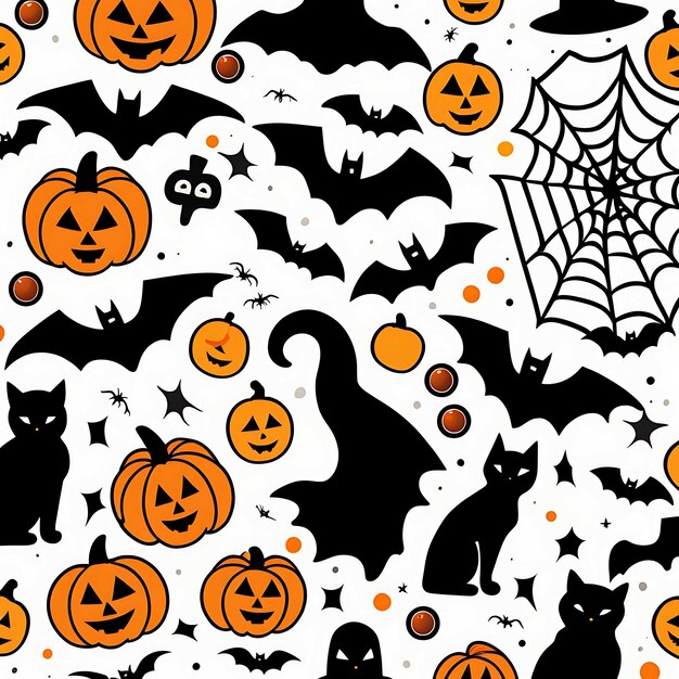 Lindo patrón sin costuras de Halloween con murciélago de calabaza en fondo blanco