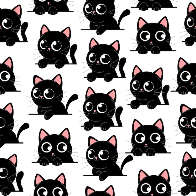 El lindo patrón de gatito negro sin costuras
