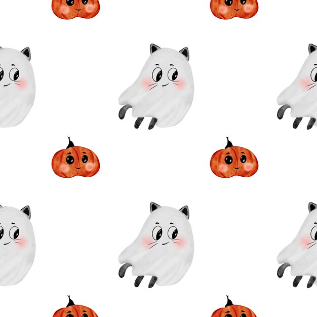 Lindo patrón de Halloween dibujado a mano ilustración sin costuras en fondo blanco aislado clip art de