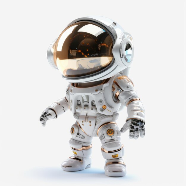 El lindo pequeño astronauta en 3D con acentos metálicos y estilo tecnopunk