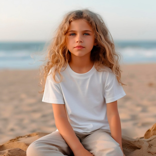 Lindo pequeño bebé con camiseta blanca maqueta fotográfica de alta calidad