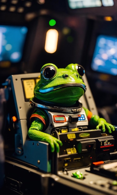 Foto un lindo y pequeño comandante rana dentro del espacio