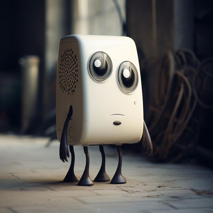 Foto el lindo pequeño cubo con ojos un encantador personaje robótico