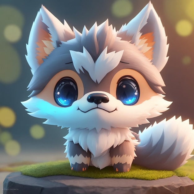 lindo pequeño lobo de anime hiperrealista de pokemon chibi adorable y esponjoso