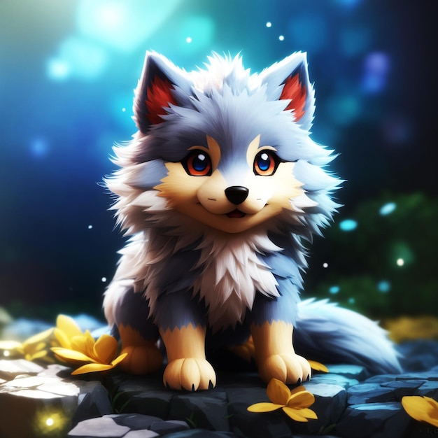 Foto lindo y pequeño lobo de anime hiperrealista de pokemon
