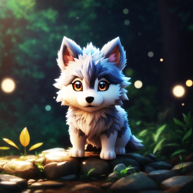 Foto lindo y pequeño lobo de anime hiperrealista de pokemon