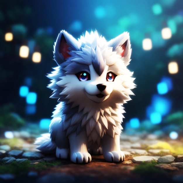 Foto lindo y pequeño lobo de anime hiperrealista de pokemon