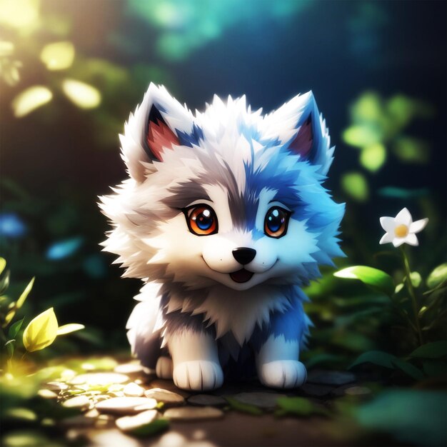 Lindo y pequeño lobo de anime hiperrealista de Pokemon